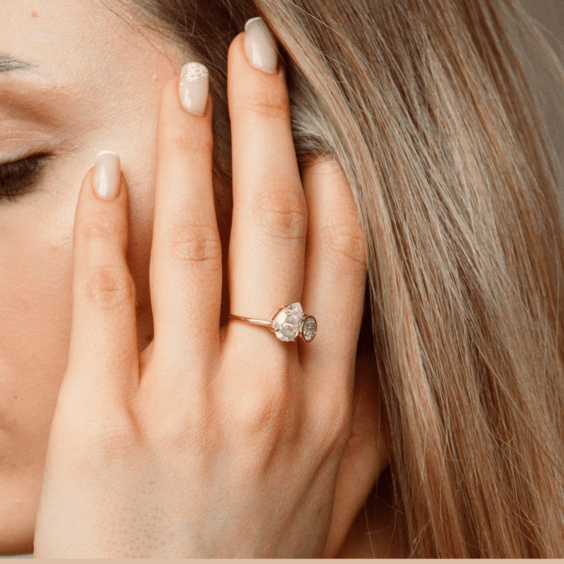 2.20 Carat Pear & Bezel Set Round Toi Et Moi Art Deco Engagement Ring - Evara Jewelry LLC