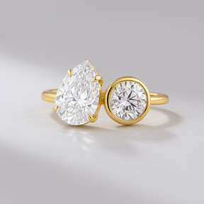 2.20 Carat Pear & Bezel Set Round Toi Et Moi Art Deco Engagement Ring - Evara Jewelry LLC