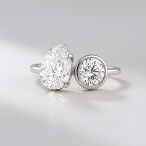 2.20 Carat Pear & Bezel Set Round Toi Et Moi Art Deco Engagement Ring - Evara Jewelry LLC