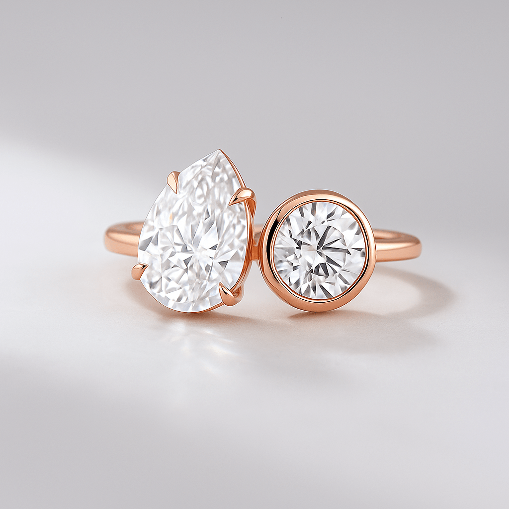 2.20 Carat Pear & Bezel Set Round Toi Et Moi Art Deco Engagement Ring - Evara Jewelry LLC