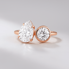 2.20 Carat Pear & Bezel Set Round Toi Et Moi Art Deco Engagement Ring - Evara Jewelry LLC