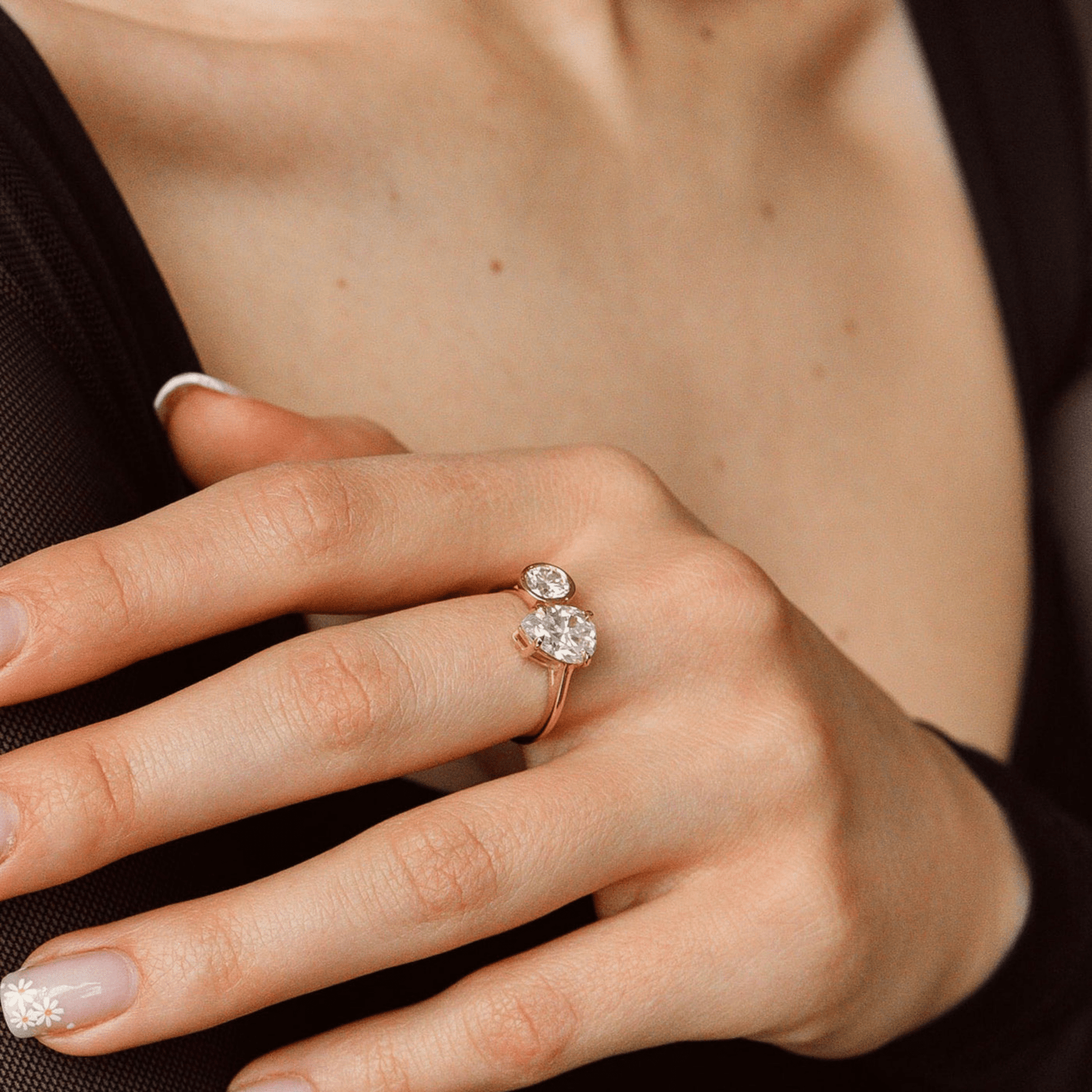 2.20 Carat Pear & Bezel Set Round Toi Et Moi Art Deco Engagement Ring - Evara Jewelry LLC