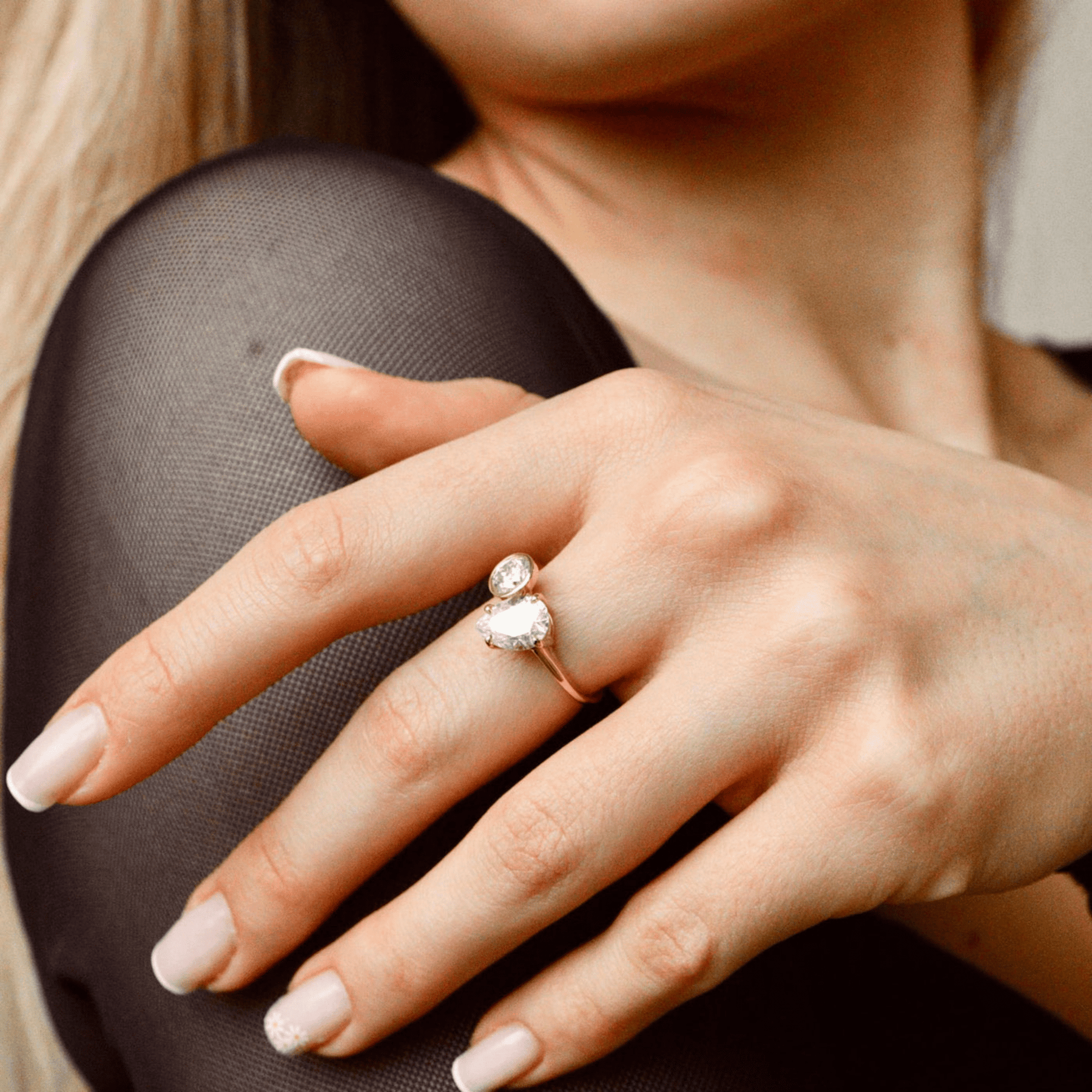 2.20 Carat Pear & Bezel Set Round Toi Et Moi Art Deco Engagement Ring - Evara Jewelry LLC