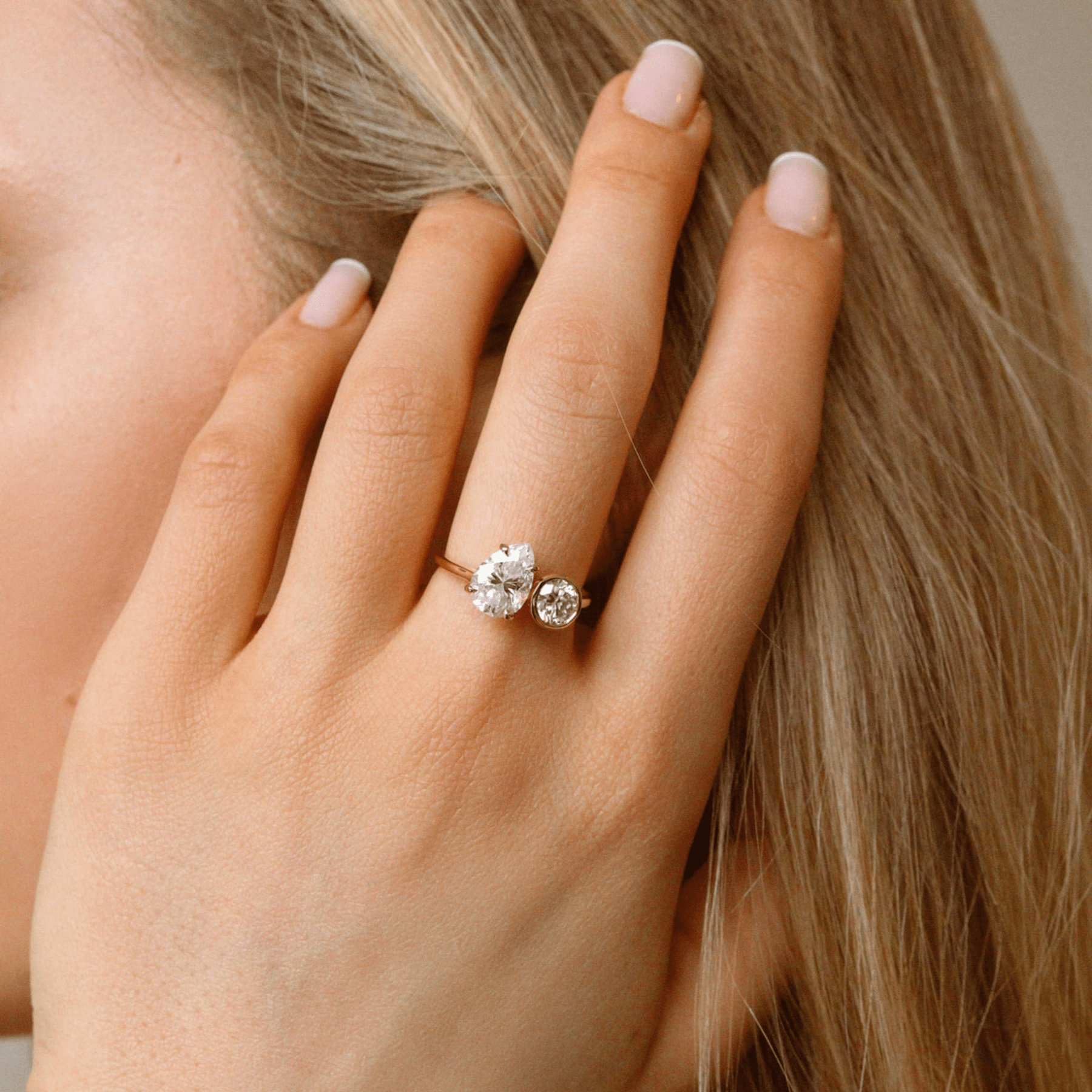 2.20 Carat Pear & Bezel Set Round Toi Et Moi Art Deco Engagement Ring - Evara Jewelry LLC