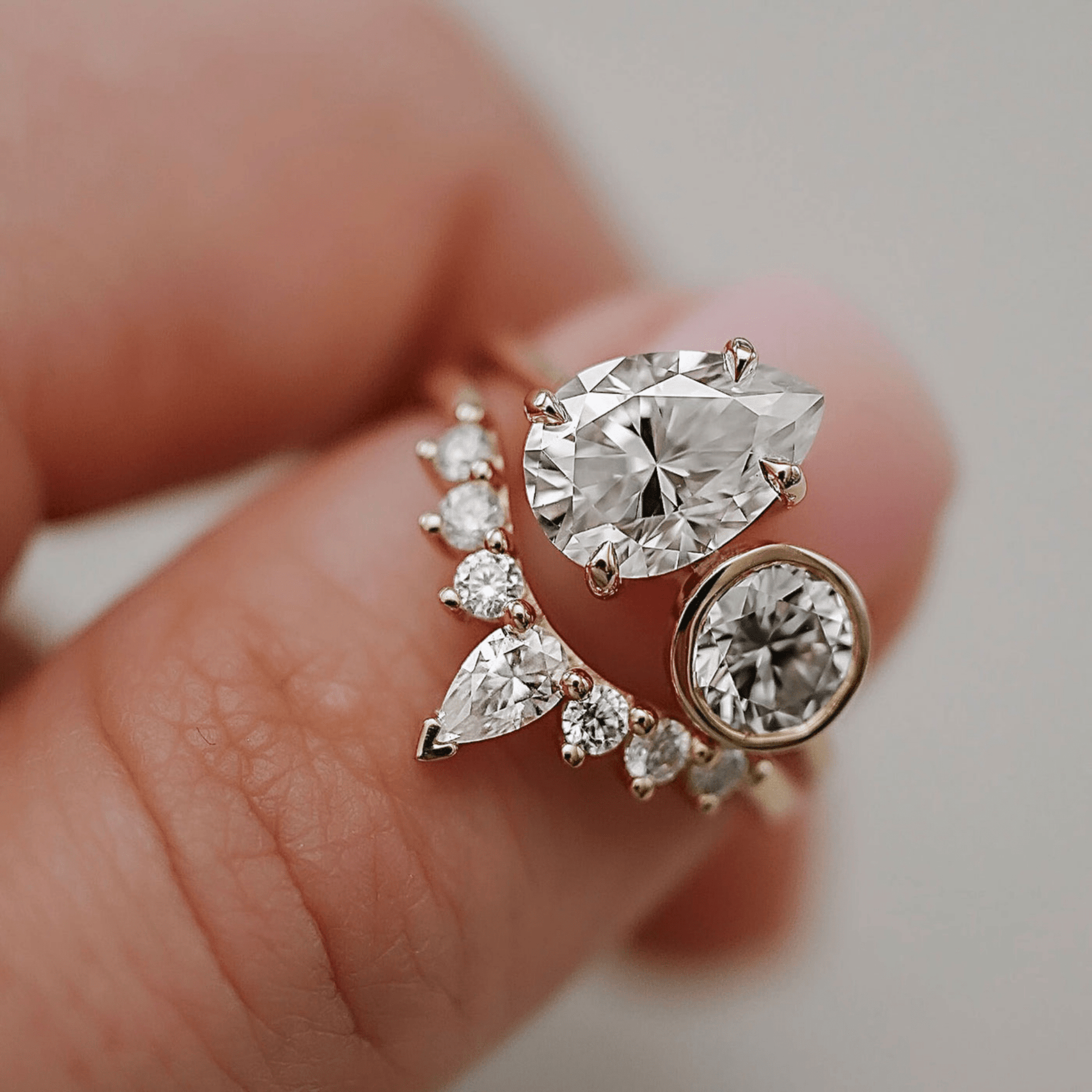 2.20 Carat Pear & Bezel Set Round Toi Et Moi Art Deco Engagement Ring - Evara Jewelry LLC