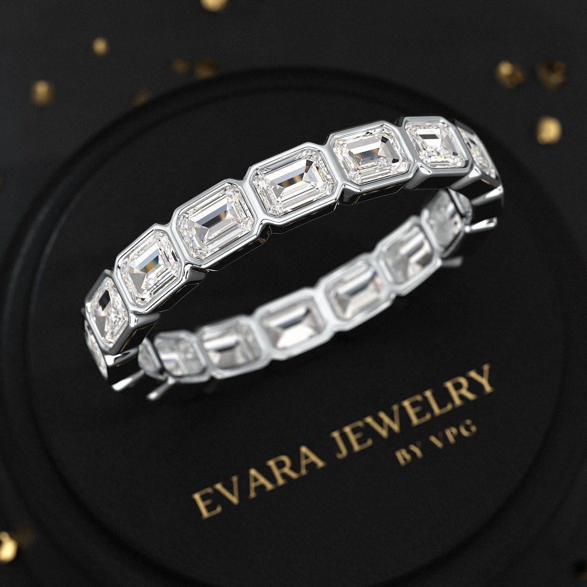 2.25 Carat Emerald Cut Bezel Set Lab Grown Diamond Eternity Band - Evara Jewelry LLC