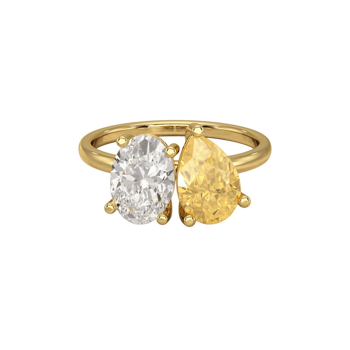 2.25 Carat Oval Diamond & Pear Cut Intense Yellow Diamond Toi Et Moi Two Stone Ring - Evara Jewelry LLC