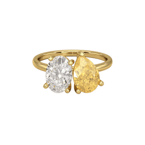 2.25 Carat Oval Diamond & Pear Cut Intense Yellow Diamond Toi Et Moi Two Stone Ring - Evara Jewelry LLC