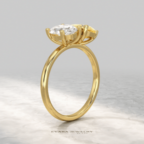 2.25 Carat Oval Diamond & Pear Cut Intense Yellow Diamond Toi Et Moi Two Stone Ring - Evara Jewelry LLC