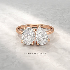 2.25 Carat Oval & Pear Cut Toi Et Moi Two Stone French Ring - Evara Jewelry LLC