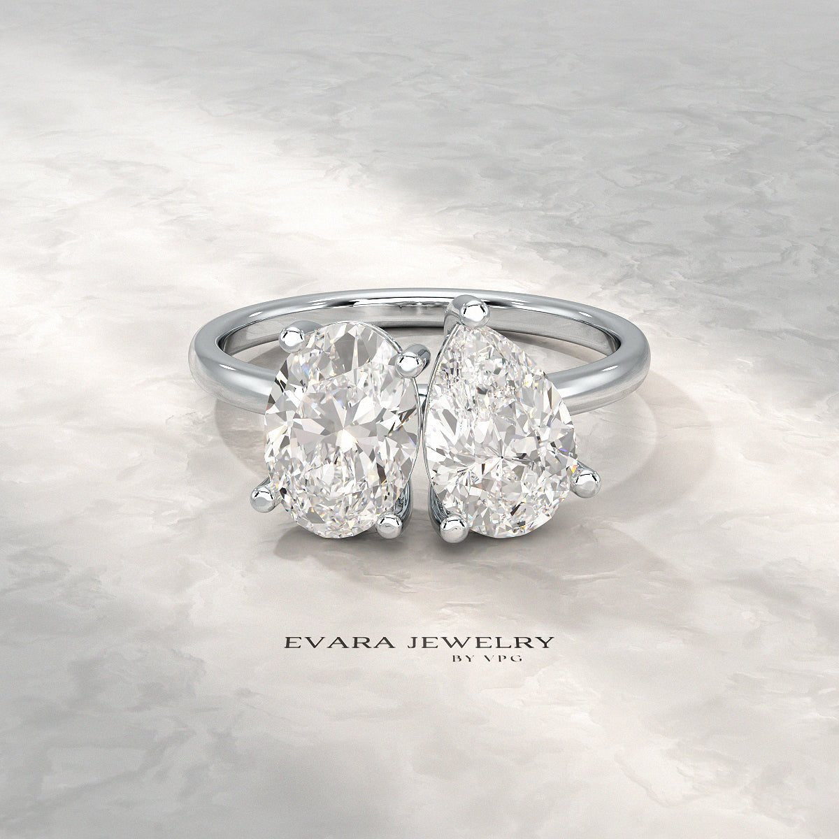 2.25 Carat Oval & Pear Cut Toi Et Moi Two Stone French Ring - Evara Jewelry LLC
