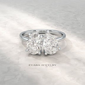 2.25 Carat Oval & Pear Cut Toi Et Moi Two Stone French Ring - Evara Jewelry LLC