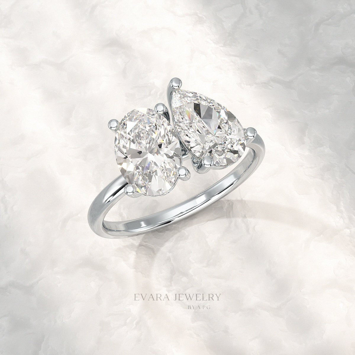 2.25 Carat Oval & Pear Cut Toi Et Moi Two Stone French Ring - Evara Jewelry LLC