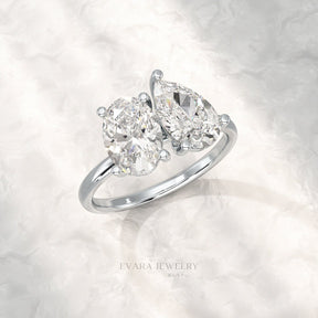 2.25 Carat Oval & Pear Cut Toi Et Moi Two Stone French Ring - Evara Jewelry LLC