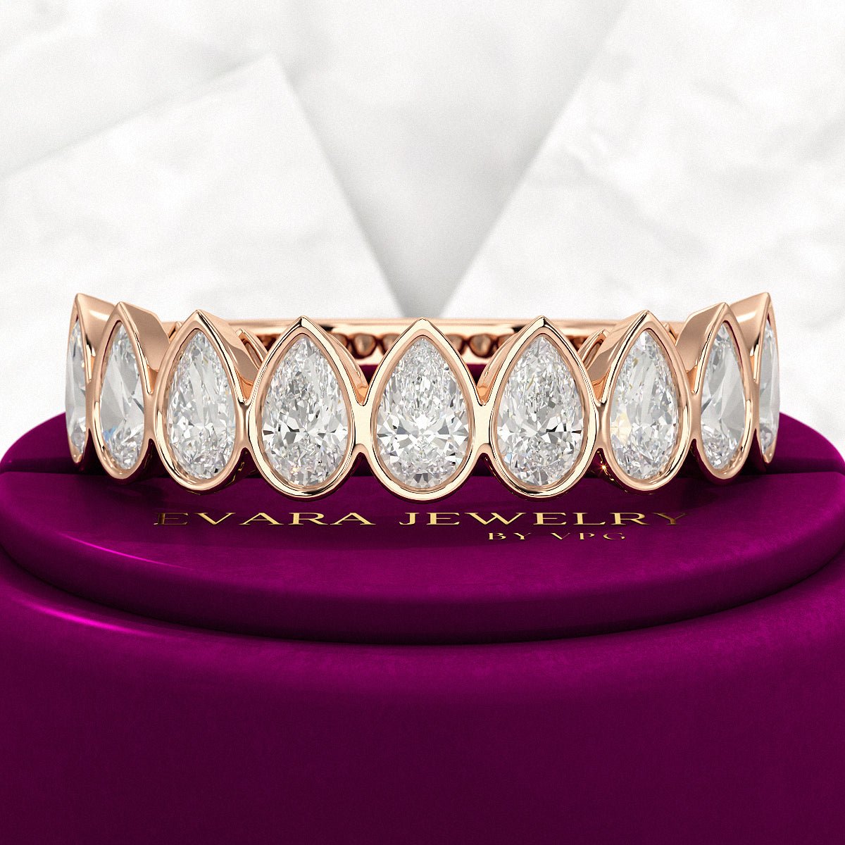 2.25 Carat Pear Cut Bezel Set Half Eternity Diamond Ring - Evara Jewelry LLC