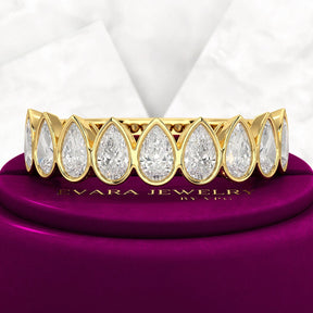 2.25 Carat Pear Cut Bezel Set Half Eternity Diamond Ring - Evara Jewelry LLC