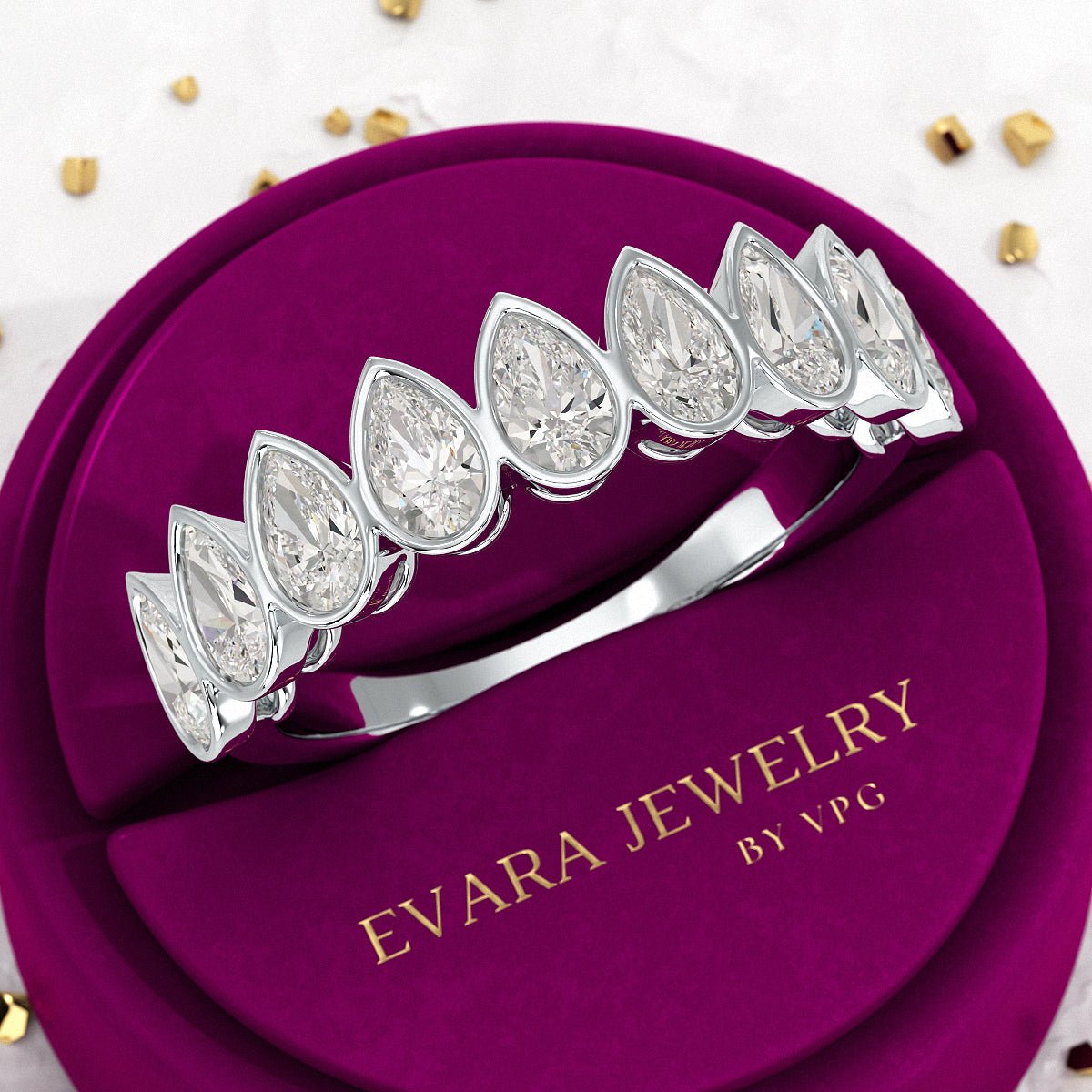 2.25 Carat Pear Cut Bezel Set Half Eternity Diamond Ring - Evara Jewelry LLC