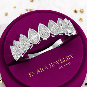 2.25 Carat Pear Cut Bezel Set Half Eternity Diamond Ring - Evara Jewelry LLC