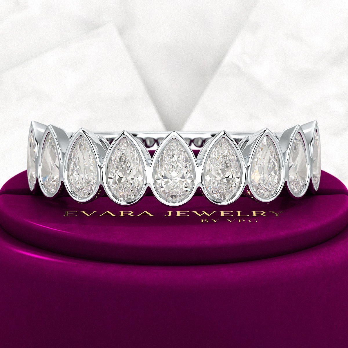 2.25 Carat Pear Cut Bezel Set Half Eternity Diamond Ring - Evara Jewelry LLC