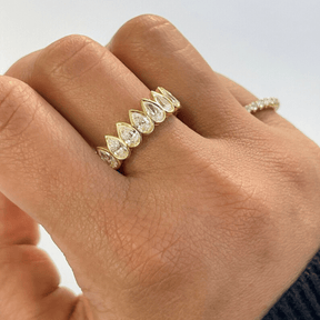 2.25 Carat Pear Cut Bezel Set Half Eternity Diamond Ring - Evara Jewelry LLC