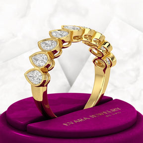 2.25 Carat Pear Cut Bezel Set Half Eternity Diamond Ring - Evara Jewelry LLC