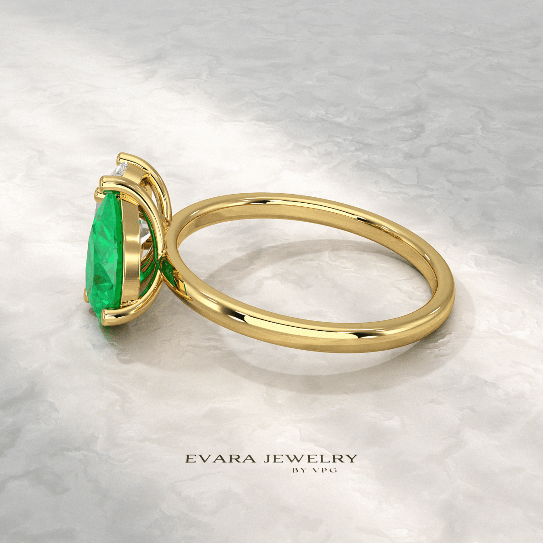 2.30 Carat Oval Cut Diamond & Pear Cut Emerald Toi Et Moi Two Stone Ring - Evara Jewelry LLC