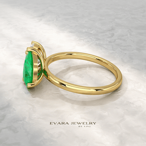 2.30 Carat Oval Cut Diamond & Pear Cut Emerald Toi Et Moi Two Stone Ring - Evara Jewelry LLC