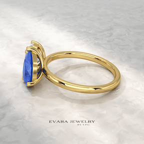 2.40 Carat Oval Cut Diamond & Pear Cut Blue Sapphire Toi Et Moi Two Stone Ring - Evara Jewelry LLC