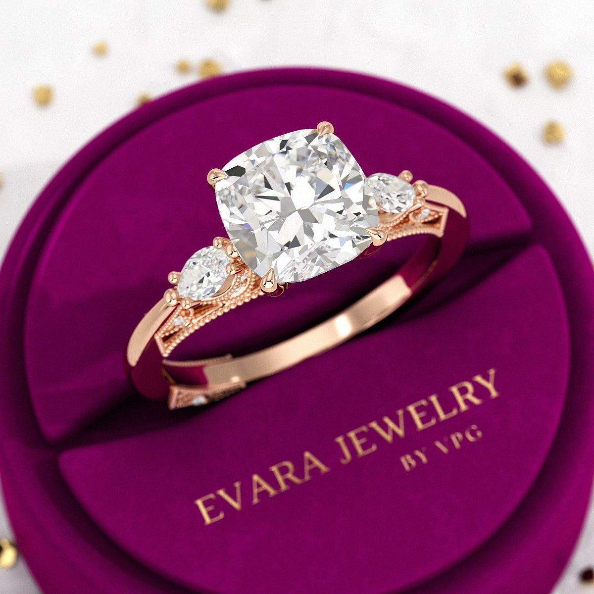 2.50 Carat Cushion Cut Diamond Vintage Art Deco Engagement Ring - Evara Jewelry LLC