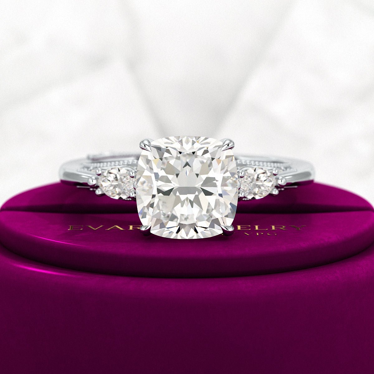 2.50 Carat Cushion Cut Diamond Vintage Art Deco Engagement Ring - Evara Jewelry LLC