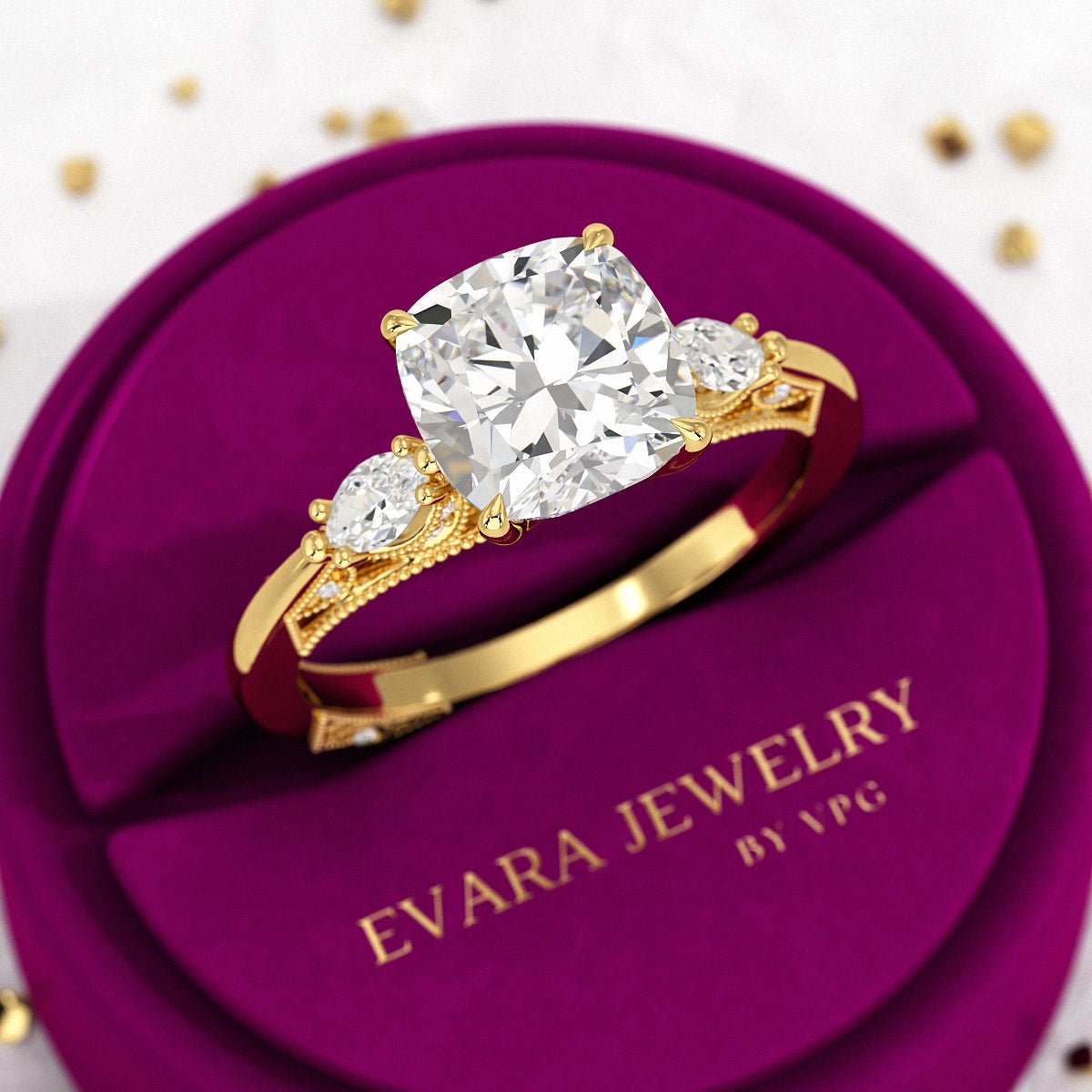 2.50 Carat Cushion Cut Diamond Vintage Art Deco Engagement Ring - Evara Jewelry LLC