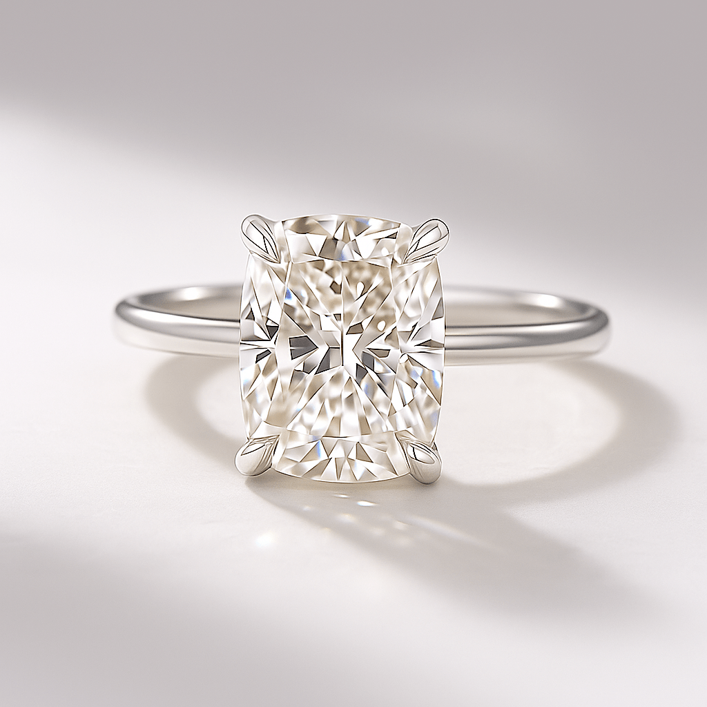 2.50 Carat Cushion Cut Minimalist Hidden Halo Diamond Engagement Ring - Evara Jewelry LLC