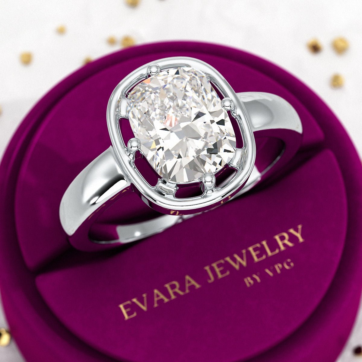 2.50 Carat Elongated Cushion Cut Diamond Minimalist Engagement Ring - Evara Jewelry LLC
