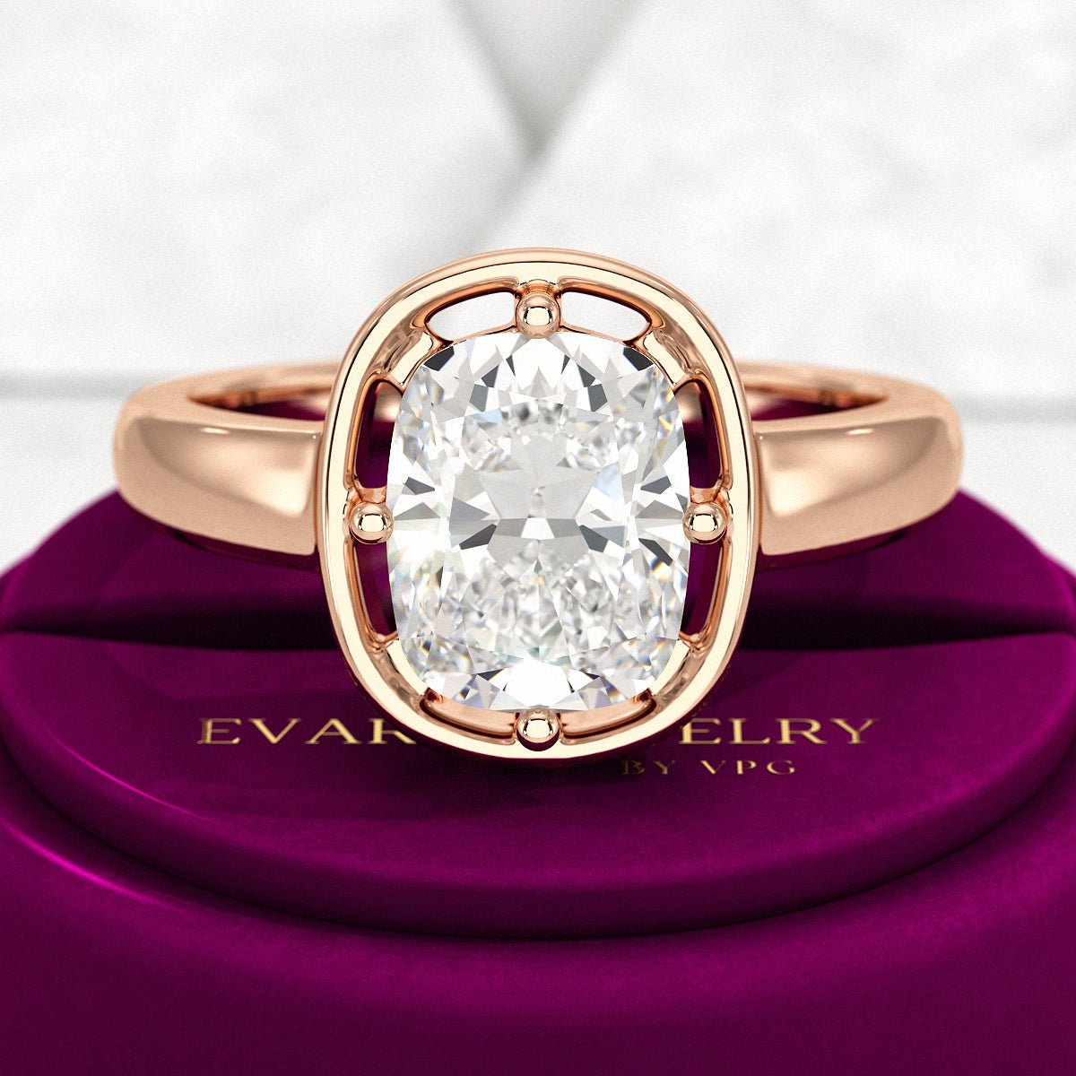 2.50 Carat Elongated Cushion Cut Diamond Minimalist Engagement Ring - Evara Jewelry LLC