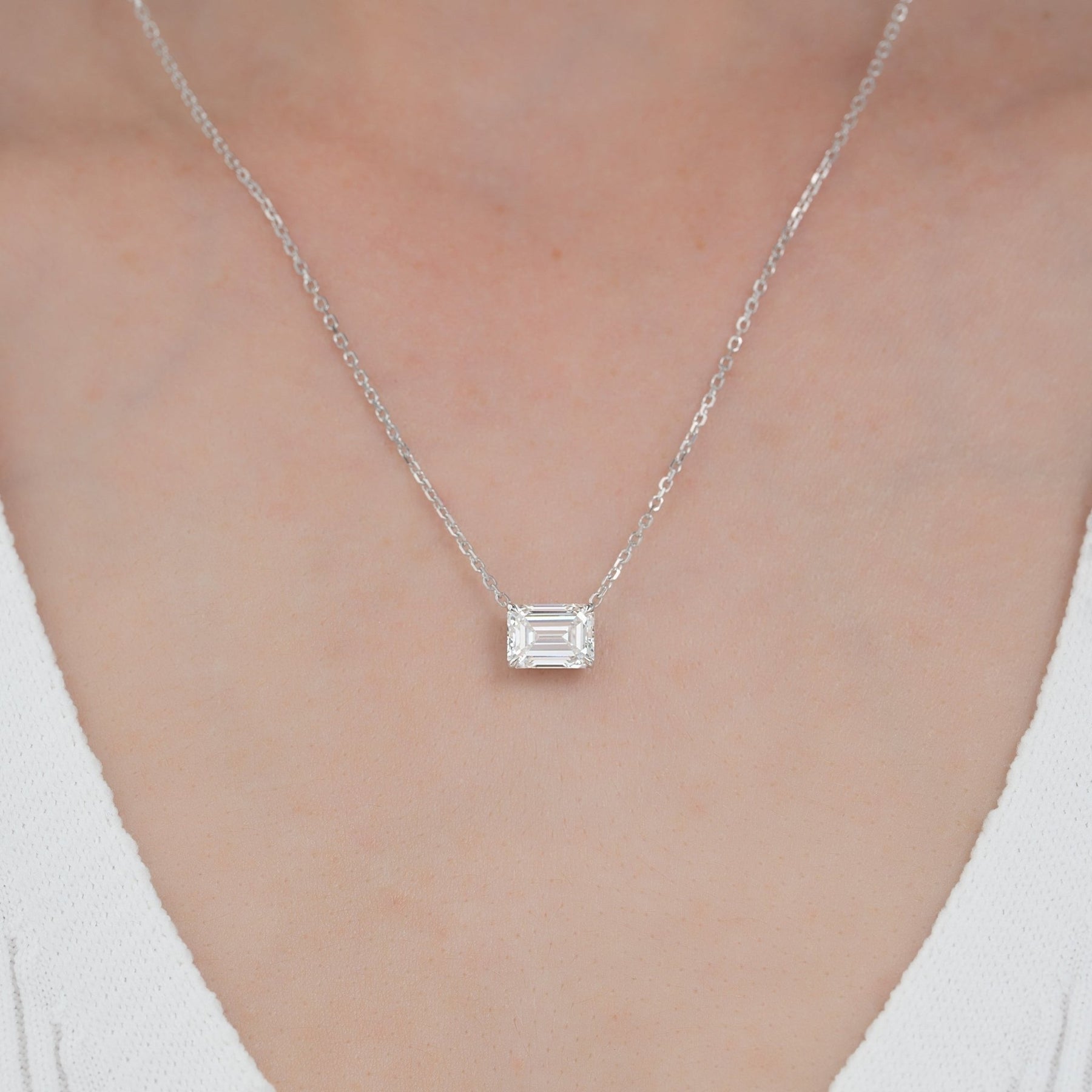 2.50 Carat Emerald Cut Diamond Pendant Necklace - Evara Jewelry LLC