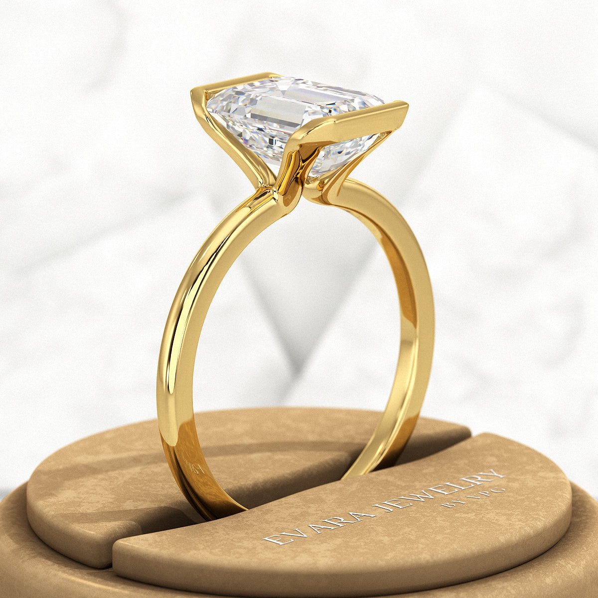 2.50 Carat Emerald Cut Half Bezel Engagement Ring - Evara Jewelry LLC
