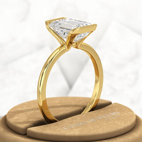2.50 Carat Emerald Cut Half Bezel Engagement Ring - Evara Jewelry LLC