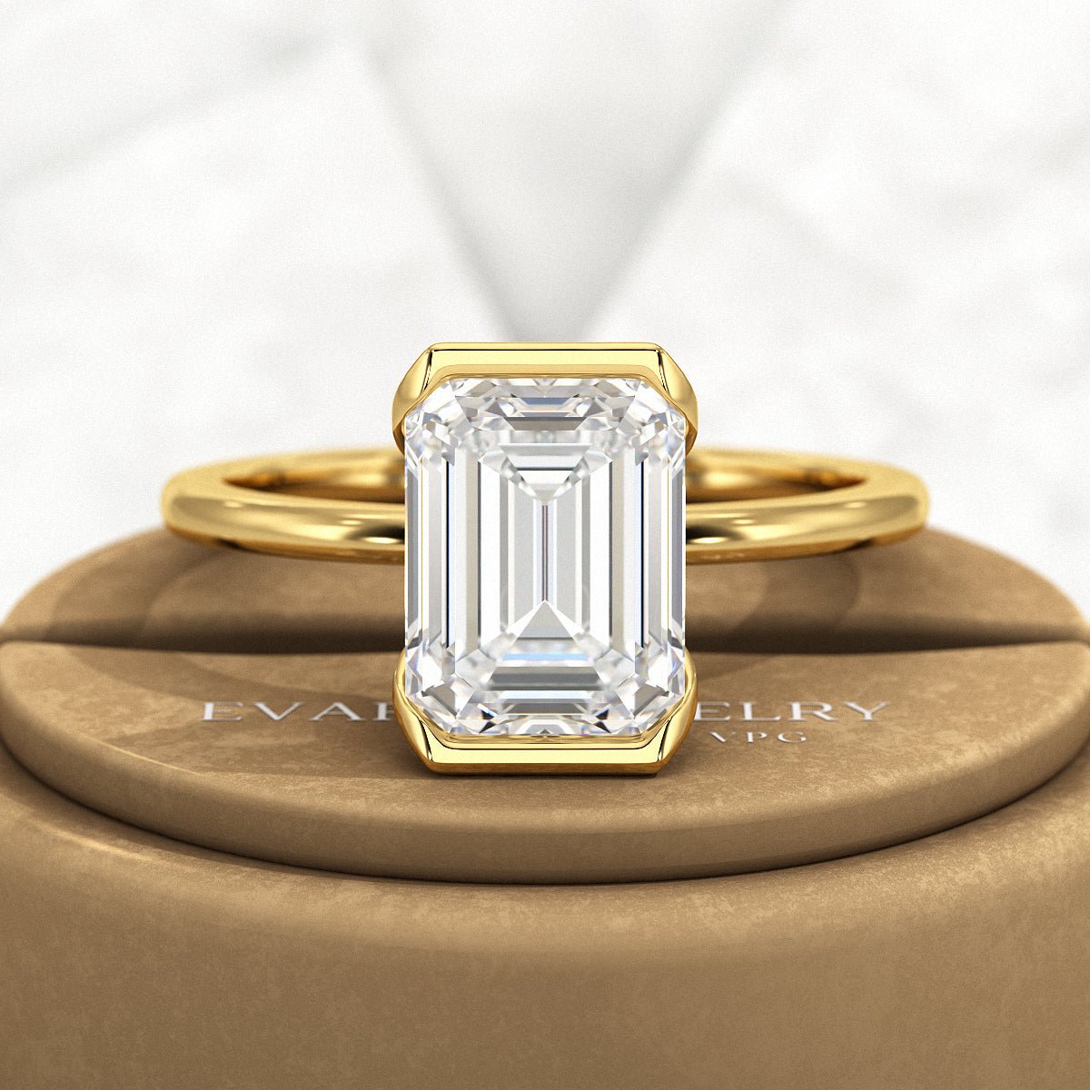 2.50 Carat Emerald Cut Half Bezel Engagement Ring - Evara Jewelry LLC