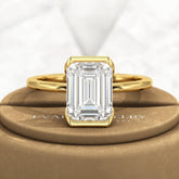 2.50 Carat Emerald Cut Half Bezel Engagement Ring - Evara Jewelry LLC