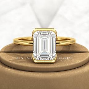 2.50 Carat Emerald Cut Half Bezel Engagement Ring - Evara Jewelry LLC