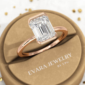 2.50 Carat Emerald Cut Half Bezel Engagement Ring - Evara Jewelry LLC