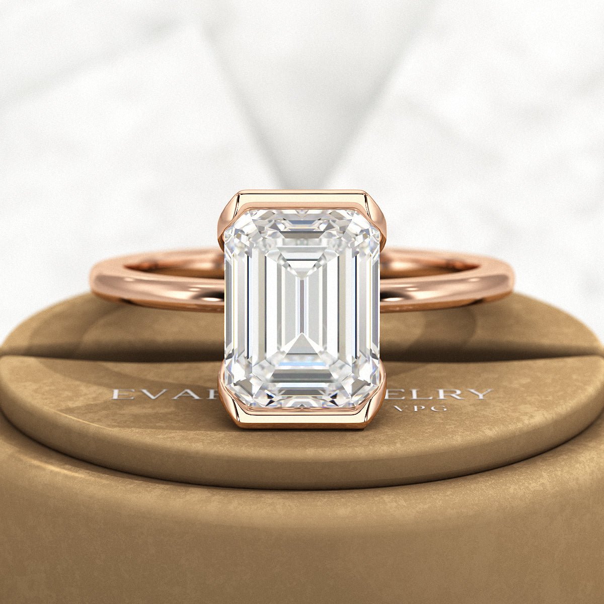 2.50 Carat Emerald Cut Half Bezel Engagement Ring - Evara Jewelry LLC