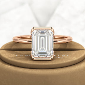 2.50 Carat Emerald Cut Half Bezel Engagement Ring - Evara Jewelry LLC