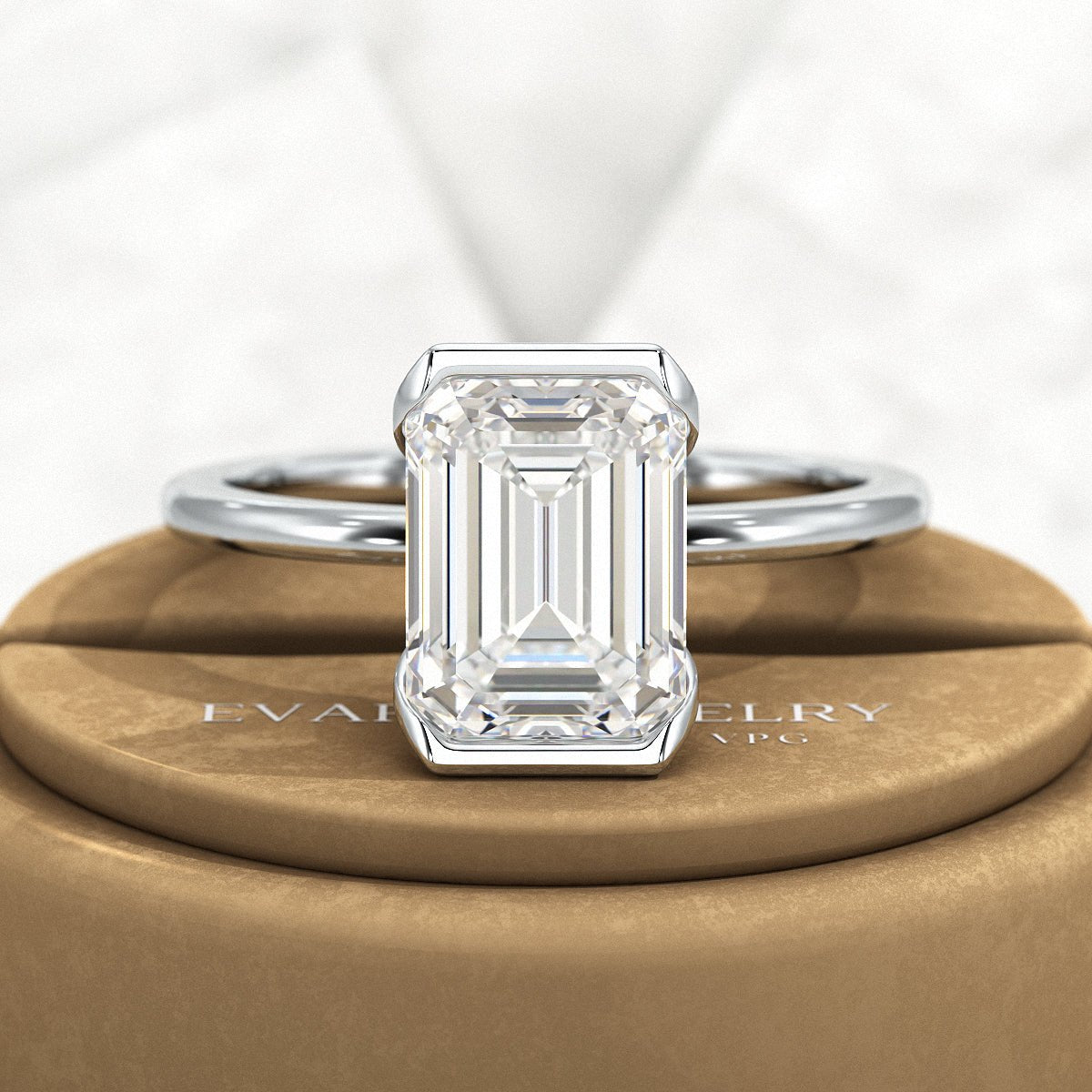 2.50 Carat Emerald Cut Half Bezel Engagement Ring - Evara Jewelry LLC