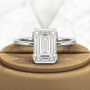 2.50 Carat Emerald Cut Half Bezel Engagement Ring - Evara Jewelry LLC