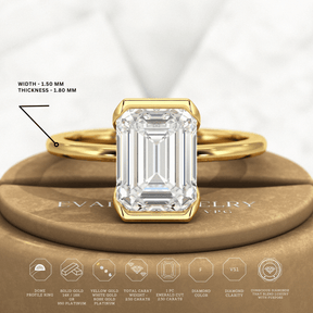 2.50 Carat Emerald Cut Half Bezel Engagement Ring - Evara Jewelry LLC