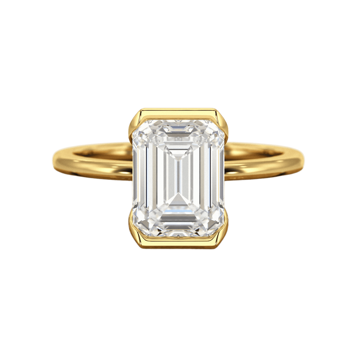 2.50 Carat Emerald Cut Half Bezel Engagement Ring - Evara Jewelry LLC