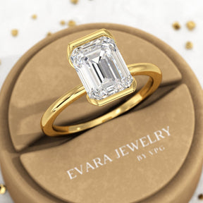 2.50 Carat Emerald Cut Half Bezel Engagement Ring - Evara Jewelry LLC