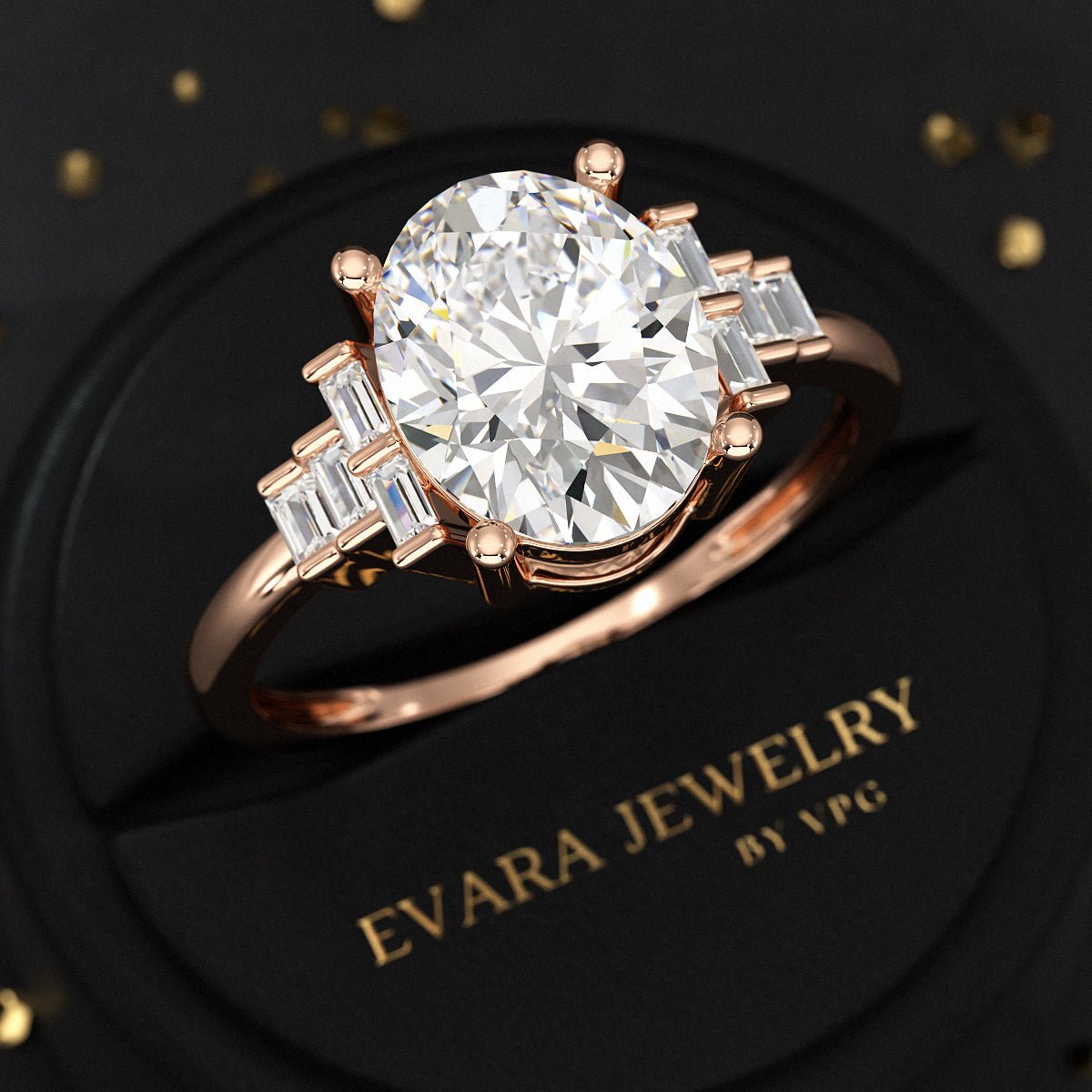 2.50 Carat Oval Cut Art Deco Engagement Ring with Lab Grown Diamonds - Evara Jewelry LLC