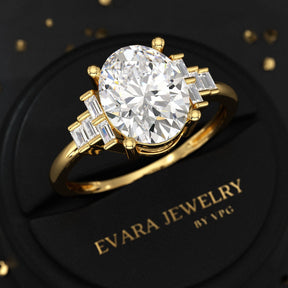 2.50 Carat Oval Cut Art Deco Engagement Ring with Lab Grown Diamonds - Evara Jewelry LLC